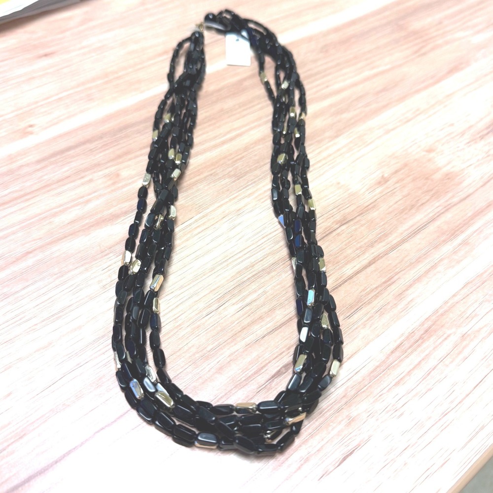 Jewels by Park Lane Multi-Strand Black Gold Rectangular Bead Layered Necklace